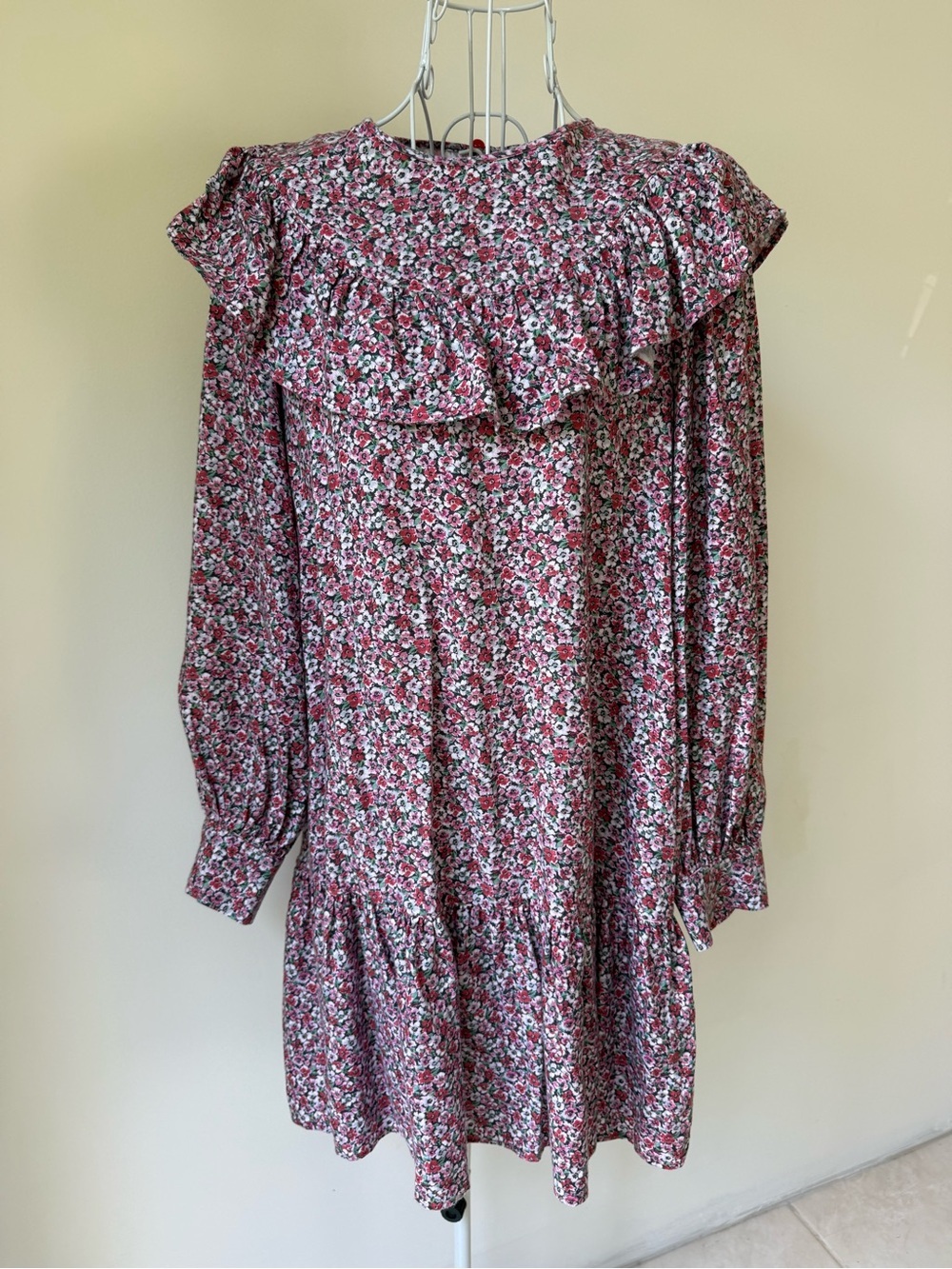& Other Stories Floral Ditsy Ruffle Mini Dress Lyocell Long Sleeve XS